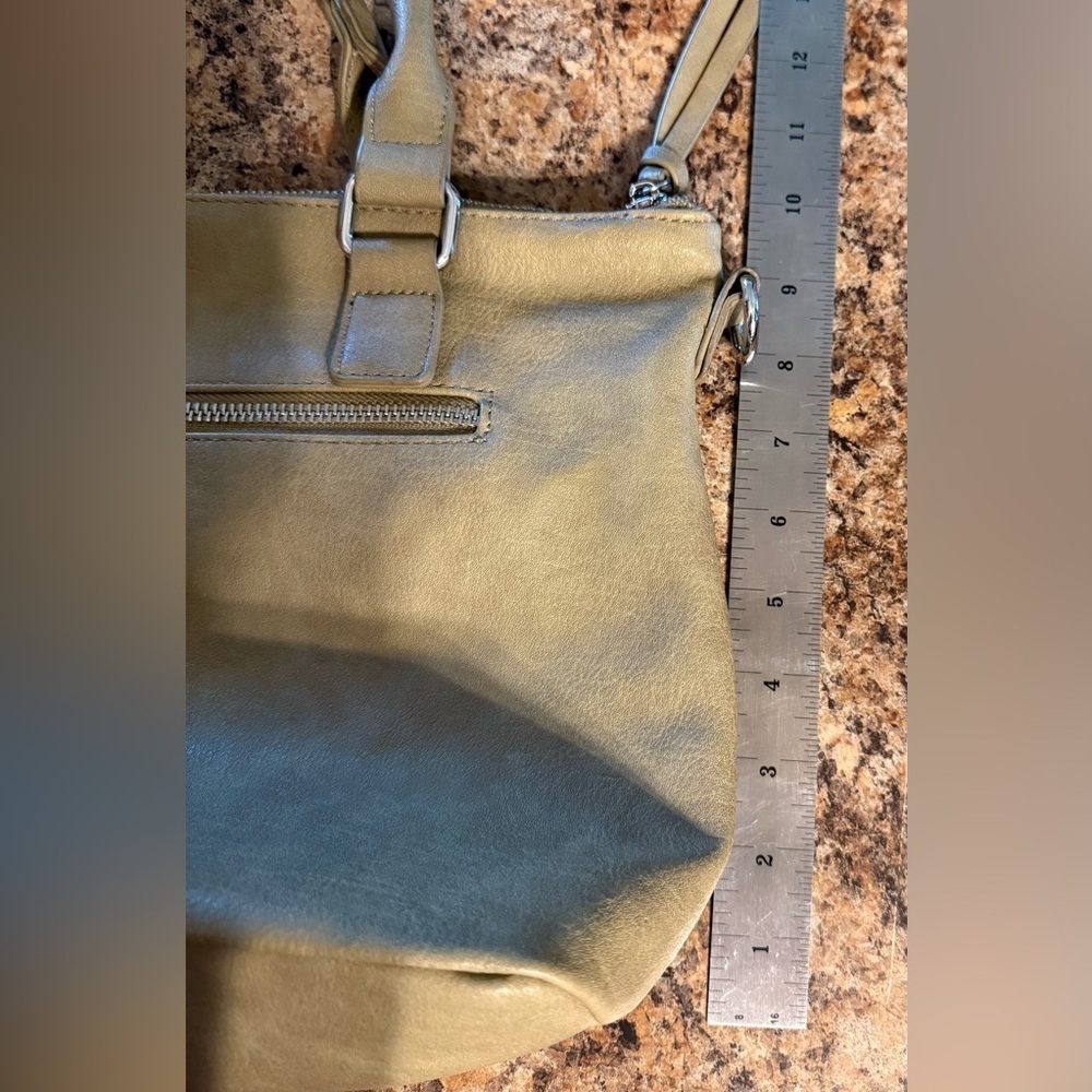 Antik Kraft Shoulder Bag Removable Crossbody Strap Greenish/Tan Studs Zipper - Picture 14 of 16